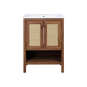 Jasper Rattan Modern Coastal 2-Shelf Bath Vanity Cabinet Only (Sink Basin Not Included) - JONATHAN Y